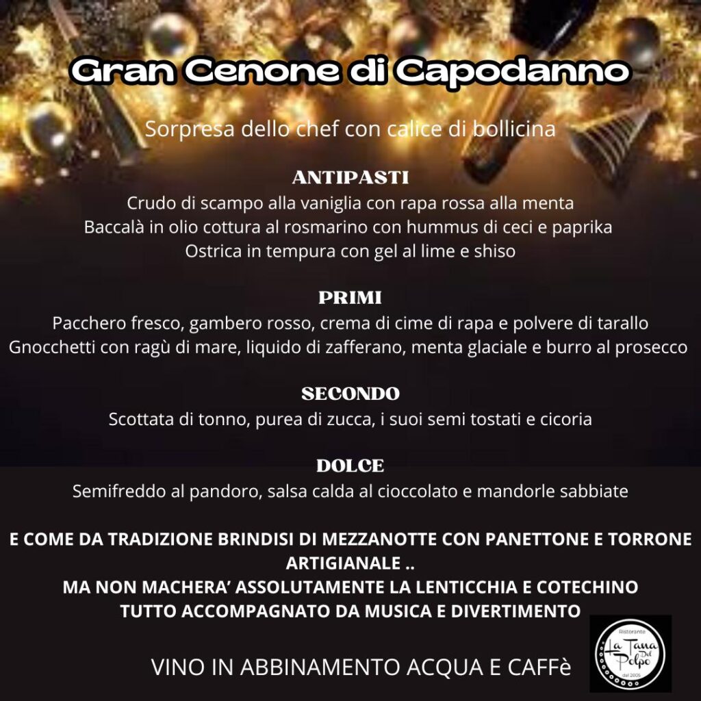 capodanno ristorante la tana del polpo roma menu